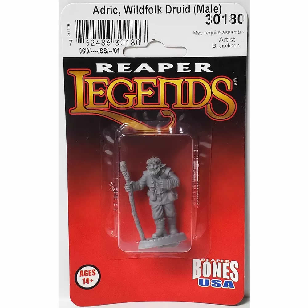 RPR30180 Adric Wildfolk Druid Male Miniature Figure 25mm Heroic Scale Reaper Bones USA