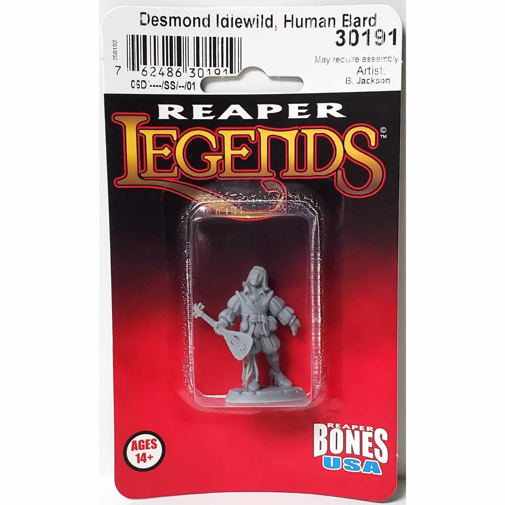 RPR30191 Male Bard Miniature Figure 25mm Heroic Scale Reaper Bones USA