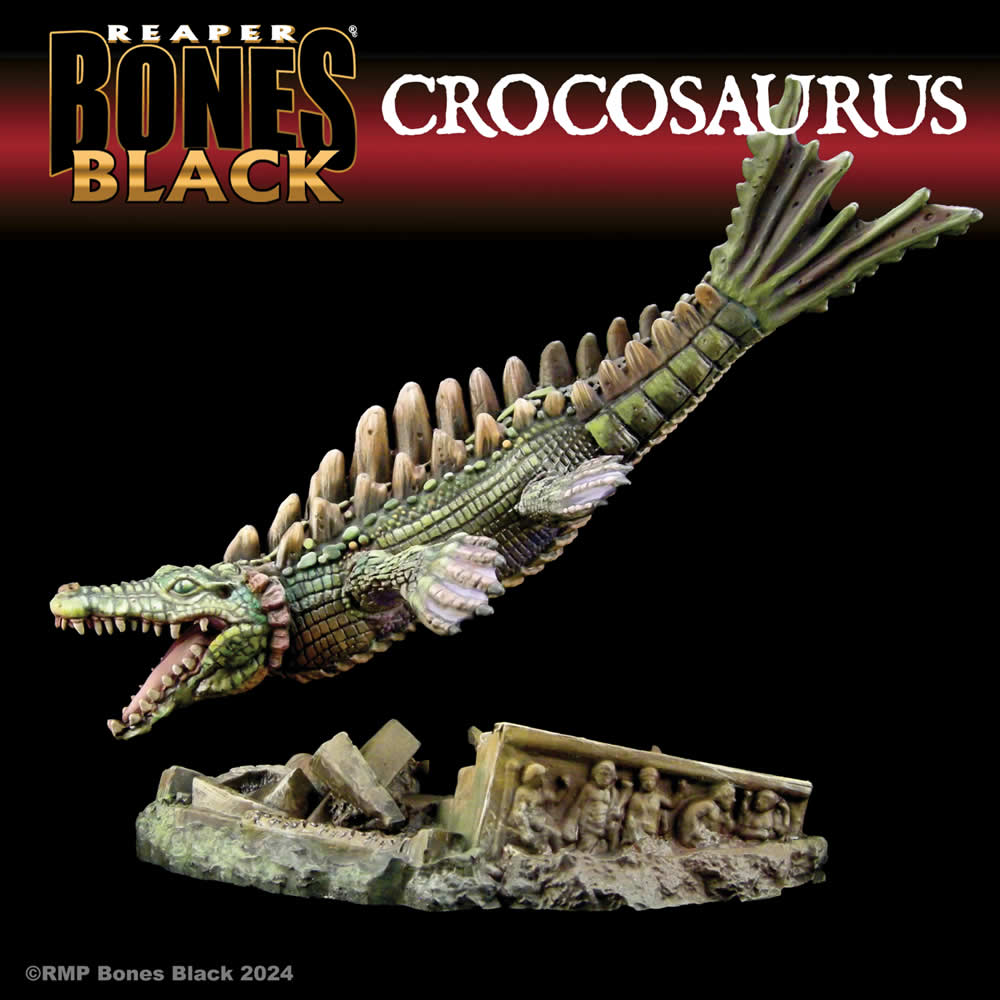 RPR44191 Crocosaurus (Crocodile-Dragon) Miniature 25mm Heroic Scale Figure Bones Black