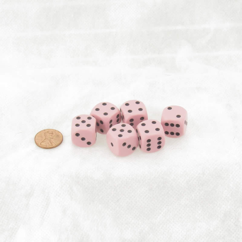 WCX25664E6 Pink Pastel Dice with Black Pips D6 16mm (5/8in) Pack of 6