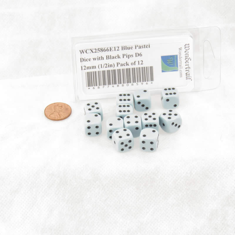 WCX25866E12 Blue Pastel Dice with Black Pips D6 12mm (1/2in) Pack of 12