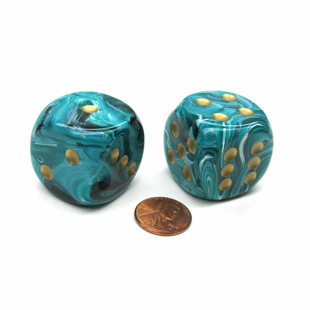 WCXDV2019E2 Teal Vortex Dice with Gold Pips 20mm (3/4in) D6 Pack of 2