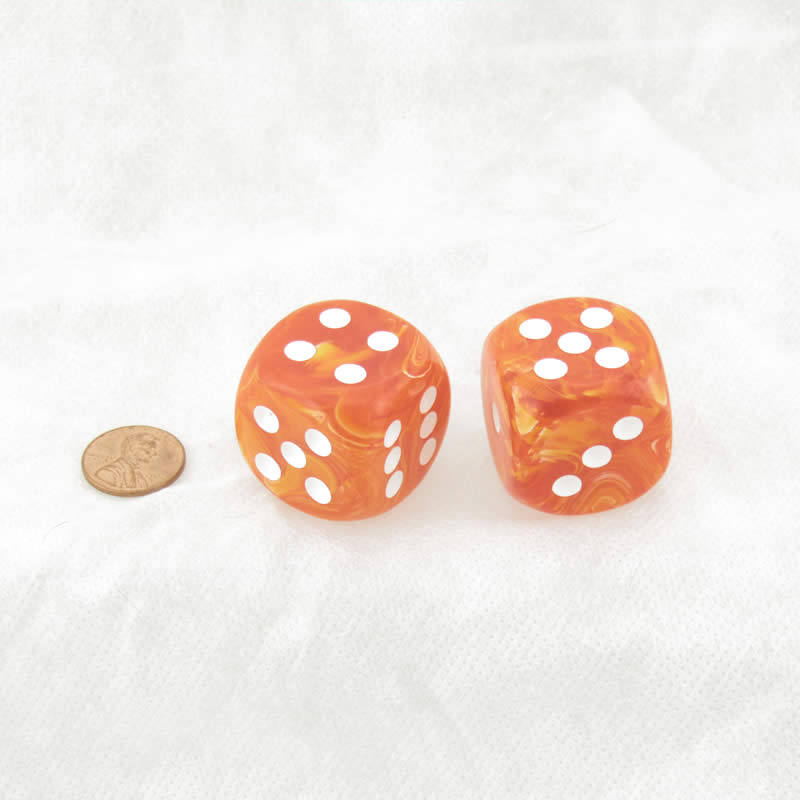 WCXDV3003WE2 Orange Vortex Dice with White Pips 30mm (1.18in) D6 Pack of 2