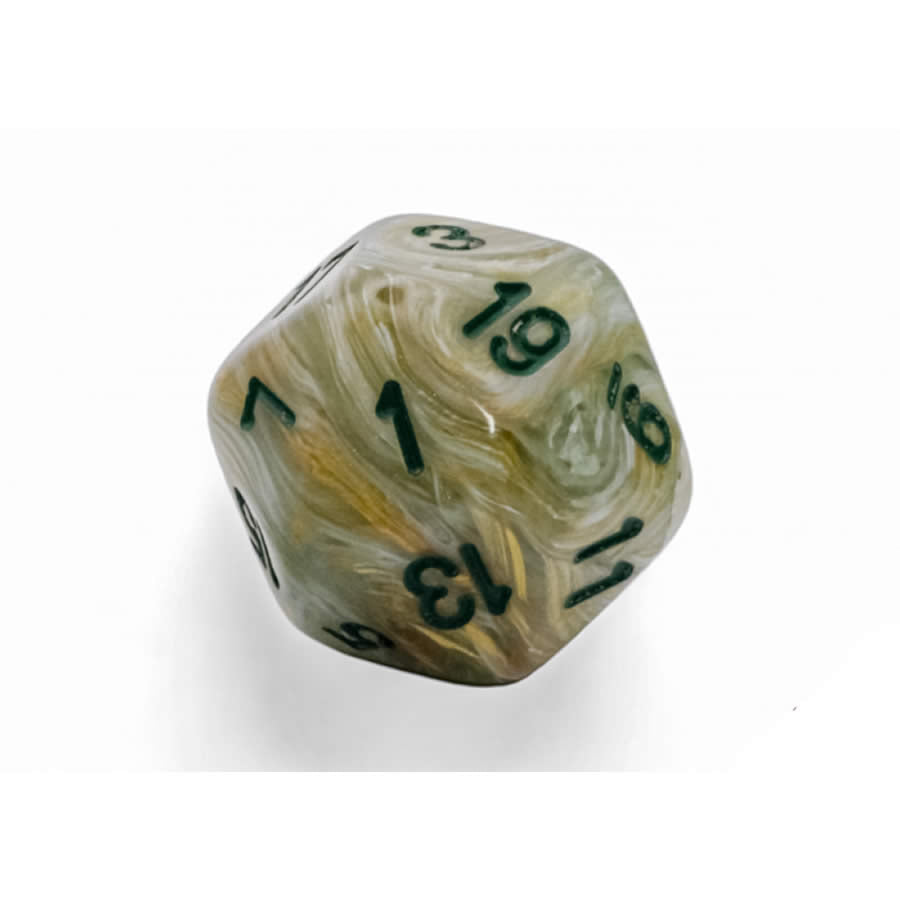 WCXLM2095E2 Green Marble Colored Mega-Hedral with Dark Green Numbers 20mm (25/32in) D20 Pack of 2