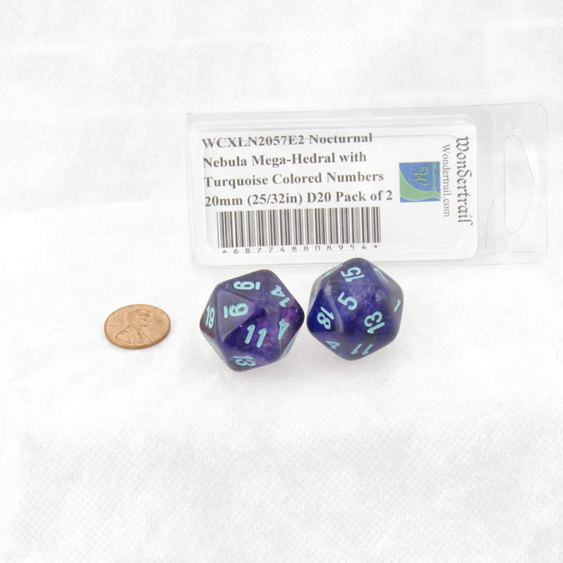 WCXLN2057E2 Nocturnal Nebula Mega-Hedral with Turquoise Colored Numbers 20mm (25/32in) D20 Pack of 2