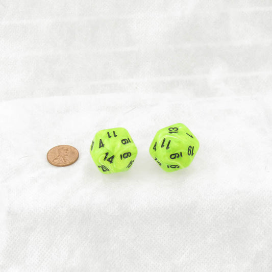 WCXLV2000E2 Bright Green Vortex Mega-Hedral with Black Colored Numbers 20mm (25/32in) D20 Pack of 2