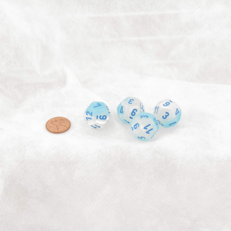 WCXPG1265E4 Turquoise and White Gemini Luminary Dice with Blue Numbers D12 Aprox 16mm (5/8in) Pack of 4