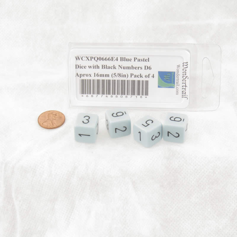 WCXPQ0666E4 Blue Pastel Dice with Black Numbers D6 Aprox 16mm (5/8in) Pack of 4