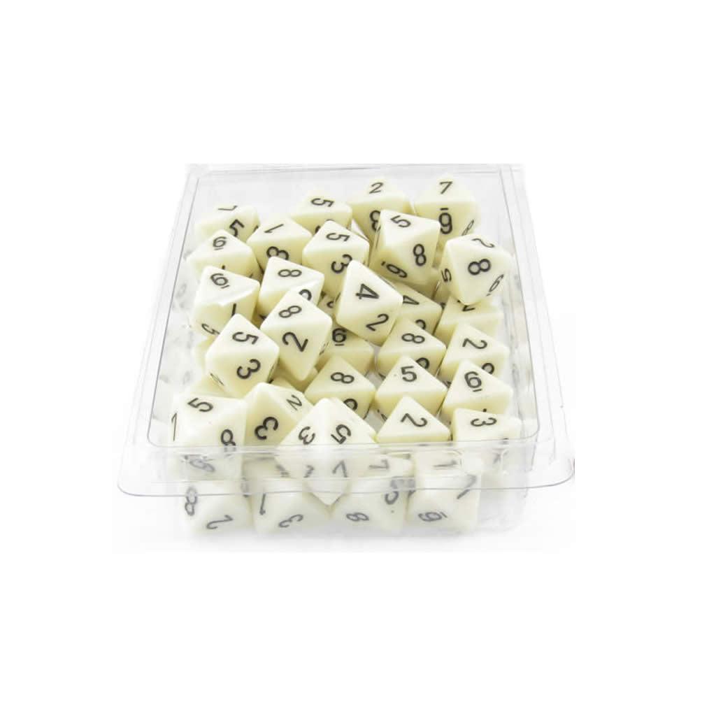 WCXPQ0800E50 Ivory Opaque Dice with Black Numbers D8 Approx 16mm (5/8in) Pack of 50 Dice
