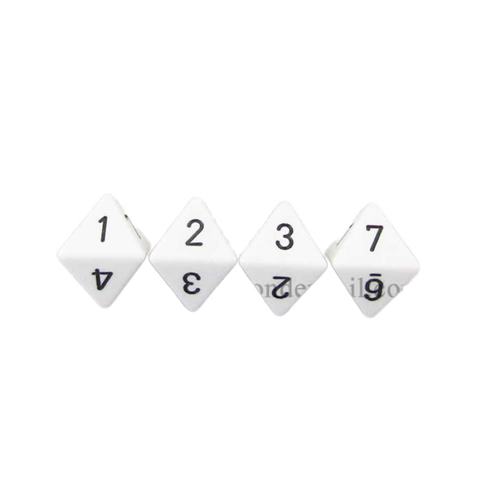 WCXPQ0801E4 White Opaque Dice with Black Numbers D8 Aprox 16mm (5/8in) Pack of 4 Dice Wondertrail