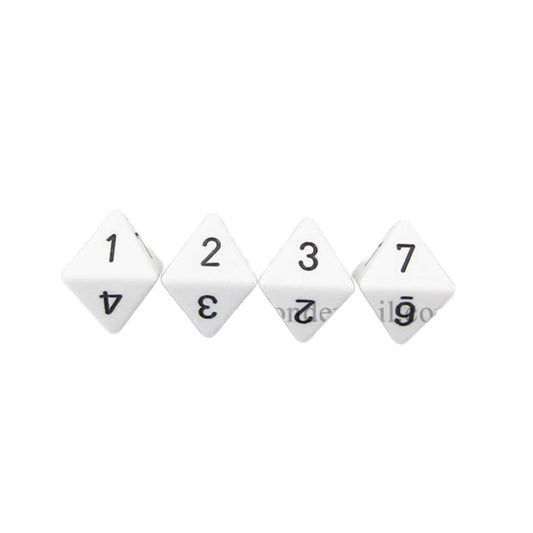 WCXPQ0801E4 White Opaque Dice with Black Numbers D8 Aprox 16mm (5/8in) Pack of 4 Dice Wondertrail
