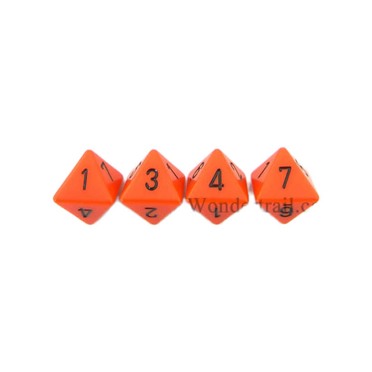 WCXPQ0803E4 Orange Opaque Dice with Black Numbers D8 Aprox 16mm (5/8in) Pack of 4 Dice