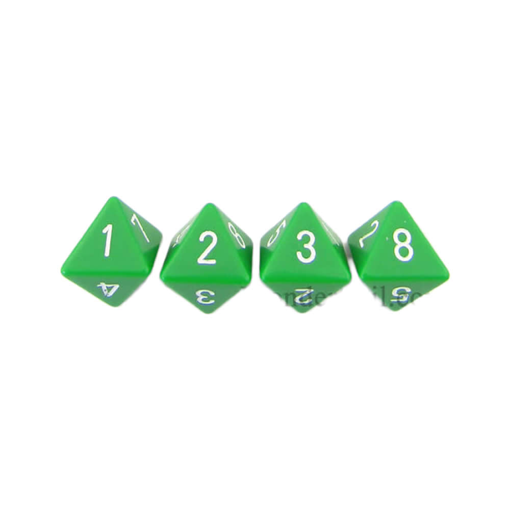 WCXPQ0805E4 Green Opaque Dice with White Numbers D8 Aprox 16mm (5/8in) Pack of 4 Dice