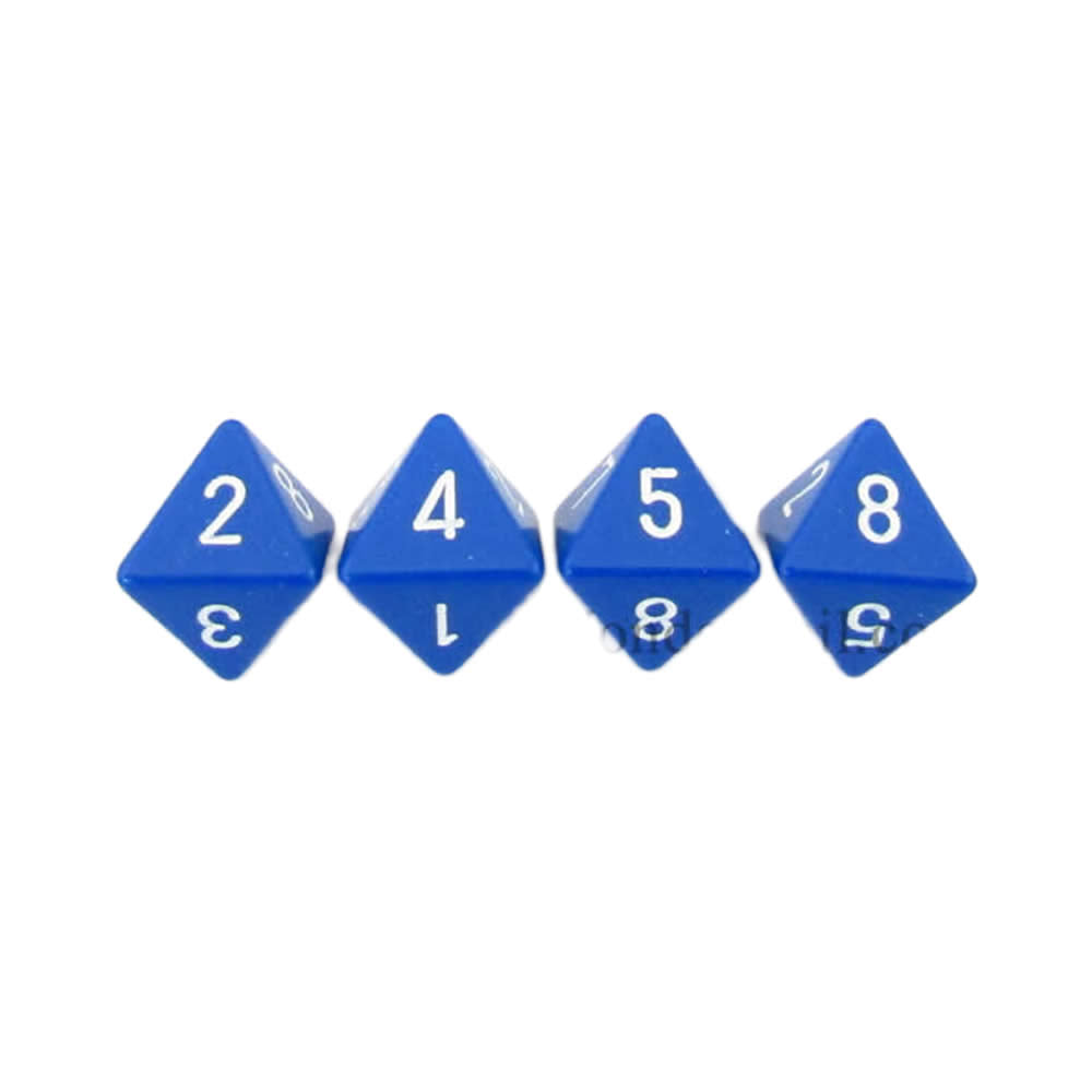 WCXPQ0806E4 Blue Opaque Dice with White Numbers D8 Aprox 16mm (5/8in) Pack of 4 Dice