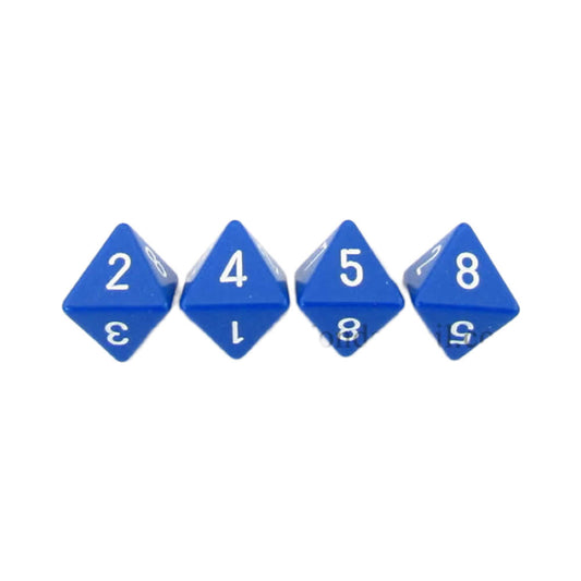 WCXPQ0806E4 Blue Opaque Dice with White Numbers D8 Aprox 16mm (5/8in) Pack of 4 Dice