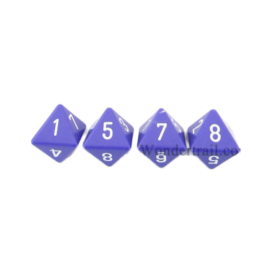 WCXPQ0807E4 Purple Opaque Dice with White Numbers D8 Aprox 16mm (5/8in) Pack of 4 Dice