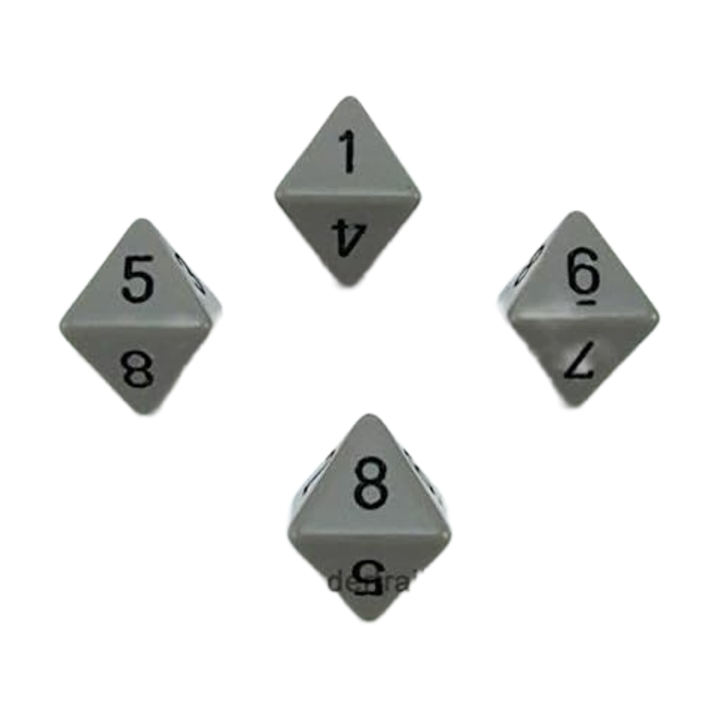 WCXPQ0810E4 Dark Grey Opaque Dice with Black Numbers D8 Aprox 16mm (5/8in) Pack of 4 Dice
