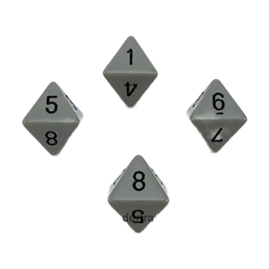WCXPQ0810E4 Dark Grey Opaque Dice with Black Numbers D8 Aprox 16mm (5/8in) Pack of 4 Dice