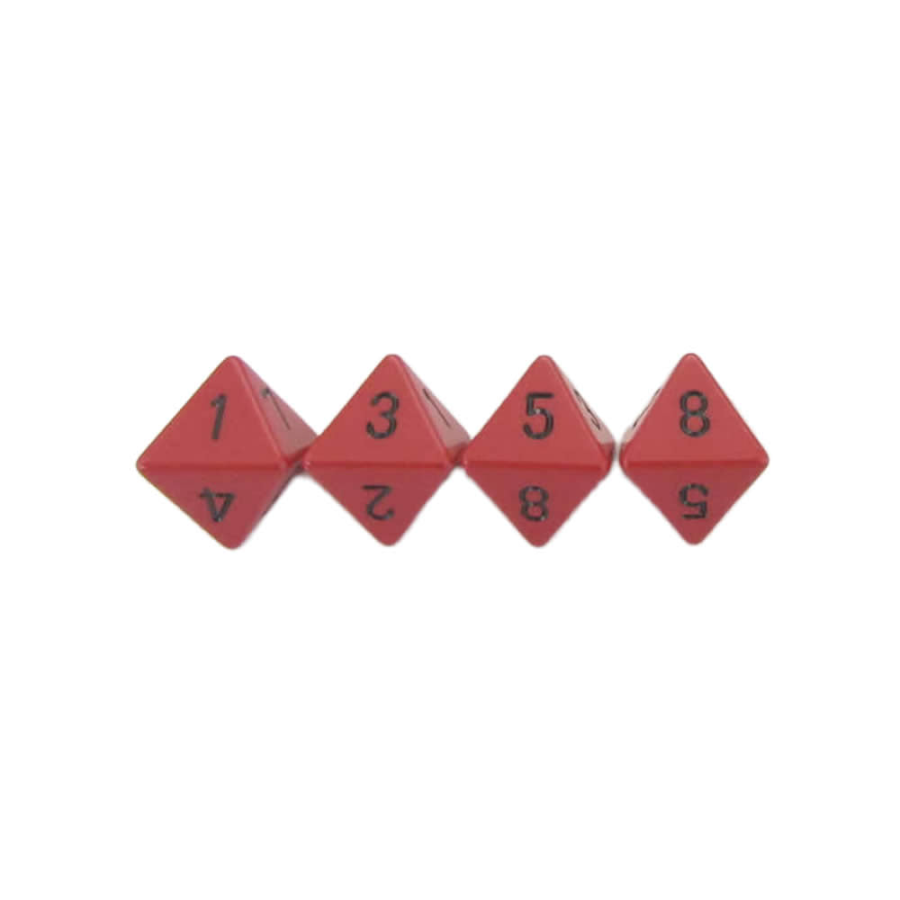WCXPQ0814E4 Red Opaque Dice with Black Numbers D8 Aprox 16mm (5/8in) Pack of 4 Dice