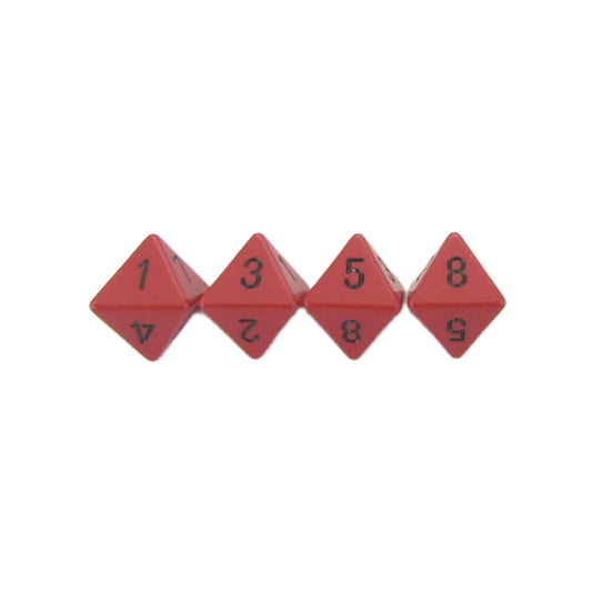 WCXPQ0814E4 Red Opaque Dice with Black Numbers D8 Aprox 16mm (5/8in) Pack of 4 Dice