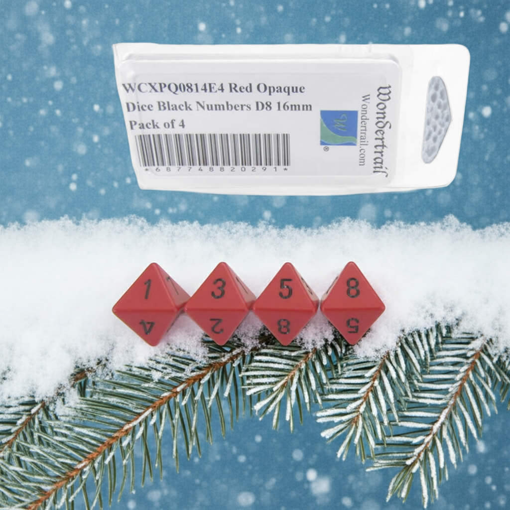 WCXPQ0814E4 Red Opaque Dice with Black Numbers D8 Aprox 16mm (5/8in) Pack of 4 Dice