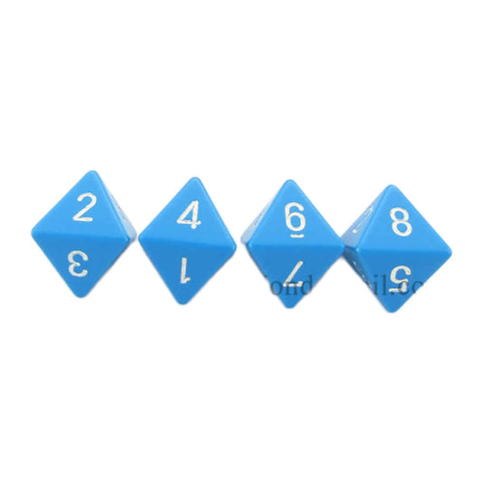 WCXPQ0816E4 Light Blue Opaque Dice with White Numbers D8 Aprox 16mm (5/8in) Pack of 4 Dice