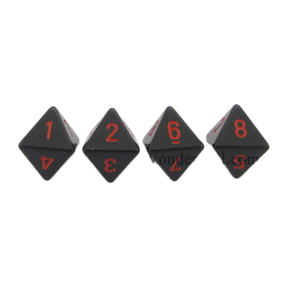 WCXPQ0818E4 Black Opaque Dice with Red Numbers D8 Aprox 16mm (5/8in) Pack of 4 Dice