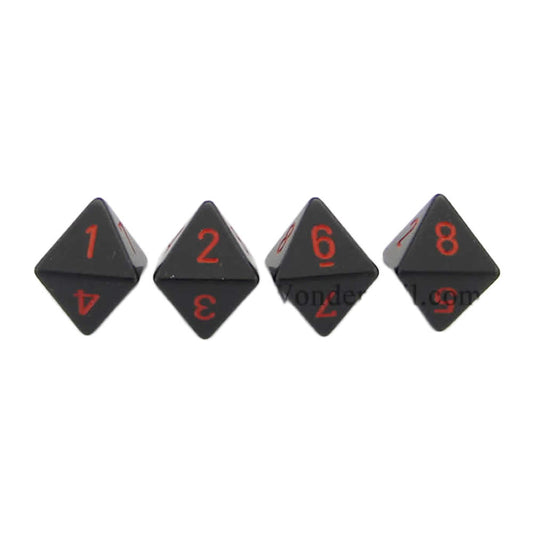 WCXPQ0818E4 Black Opaque Dice with Red Numbers D8 Aprox 16mm (5/8in) Pack of 4 Dice