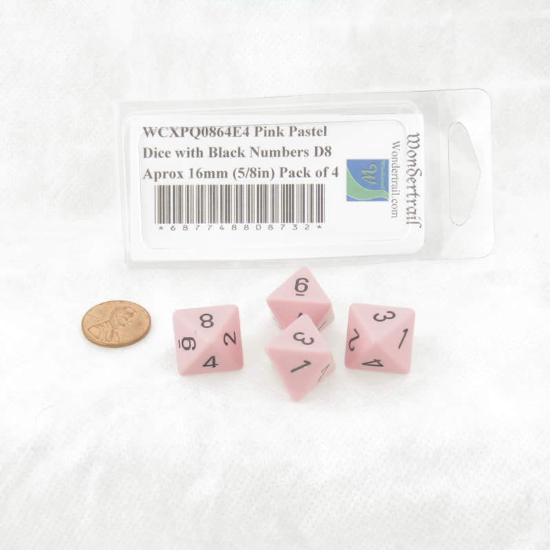 WCXPQ0864E4 Pink Pastel Dice with Black Numbers D8 Aprox 16mm (5/8in) Pack of 4