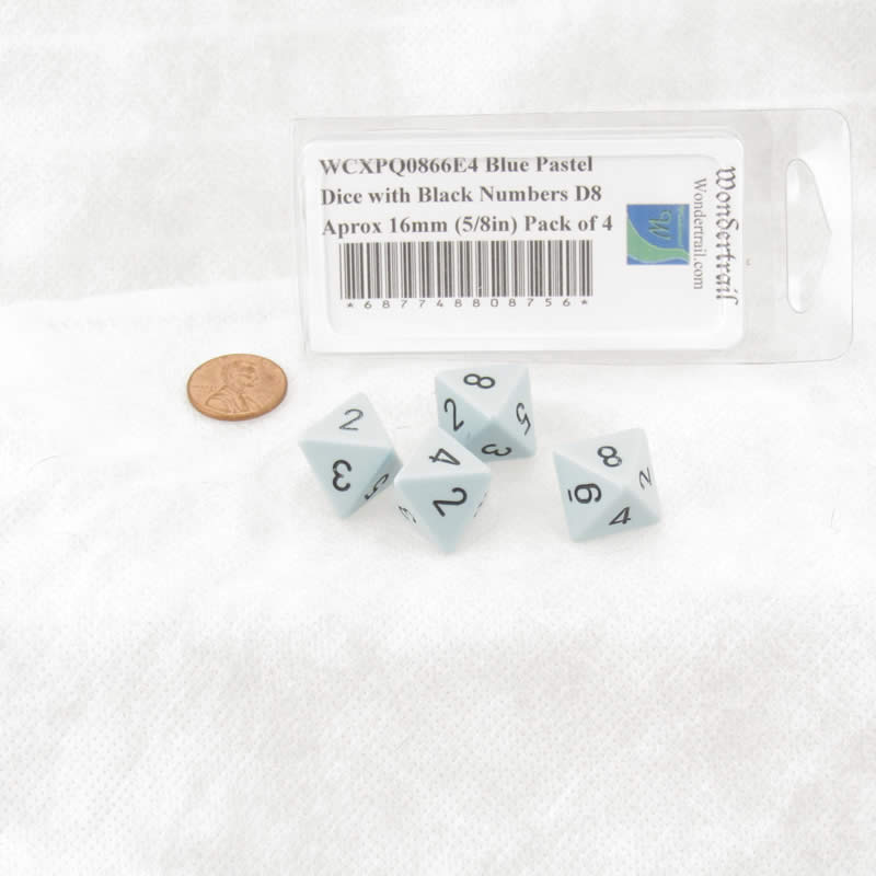 WCXPQ0866E4 Blue Pastel Dice with Black Numbers D8 Aprox 16mm (5/8in) Pack of 4