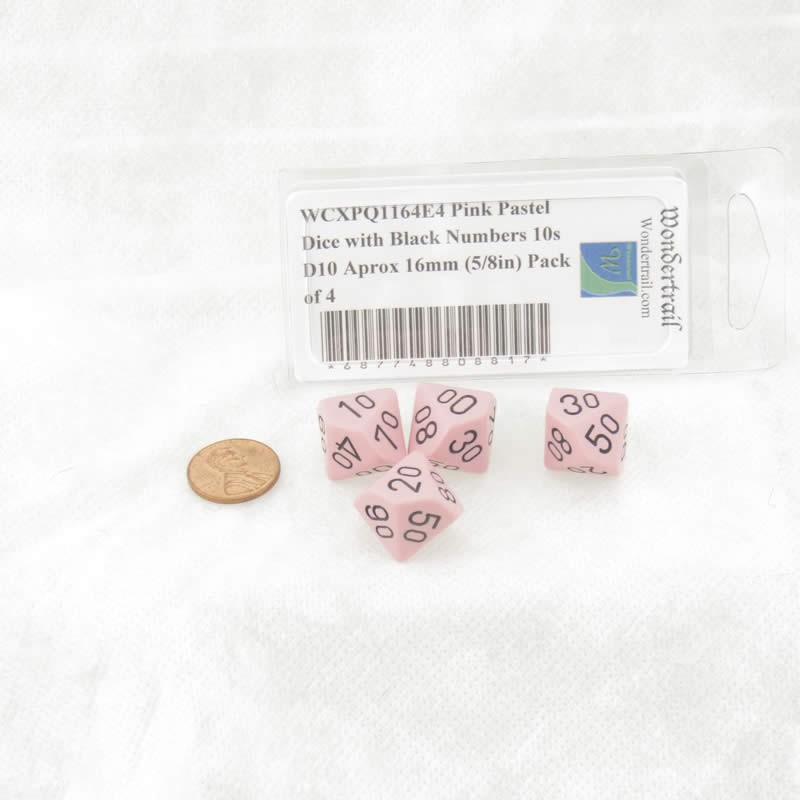 WCXPQ1164E4 Pink Pastel Dice with Black Numbers 10s D10 Aprox 16mm (5/8in) Pack of 4