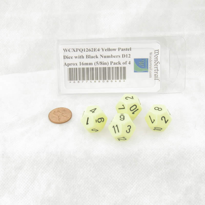 WCXPQ1262E4 Yellow Pastel Dice with Black Numbers D12 Aprox 16mm (5/8in) Pack of 4