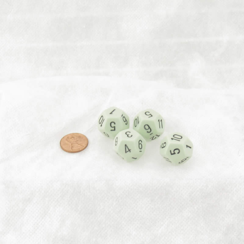 WCXPQ1265E4 Green Pastel Dice with Black Numbers D12 Aprox 16mm (5/8in) Pack of 4