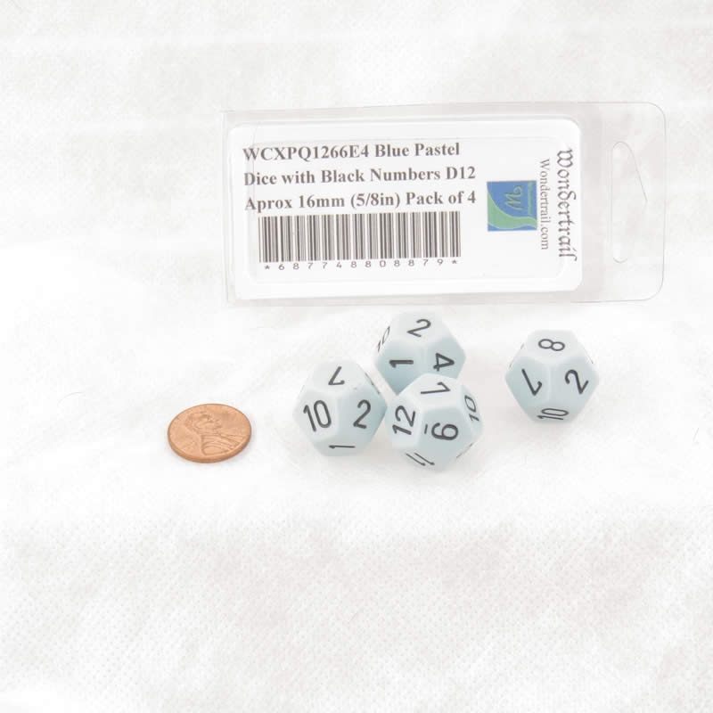 WCXPQ1266E4 Blue Pastel Dice with Black Numbers D12 Aprox 16mm (5/8in) Pack of 4