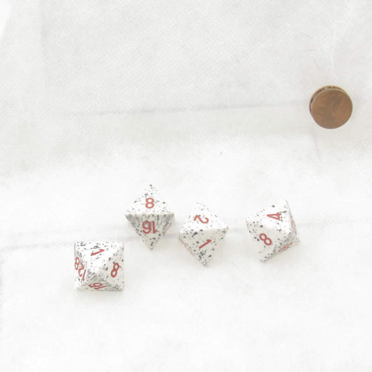 WCXXSDC57E4 Dalmation Speckled Dice with Red Numbers D8 Doubling Cube 18mm (23/32in) Pack of 4