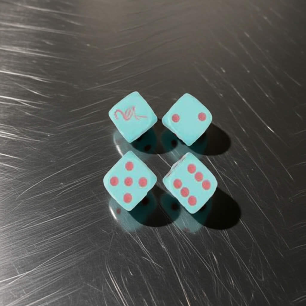 WKP00501E4 Flamingo Dice Aqua Opaque with Pink Pips D6 16mm (5/8in) Set of 4 Dice