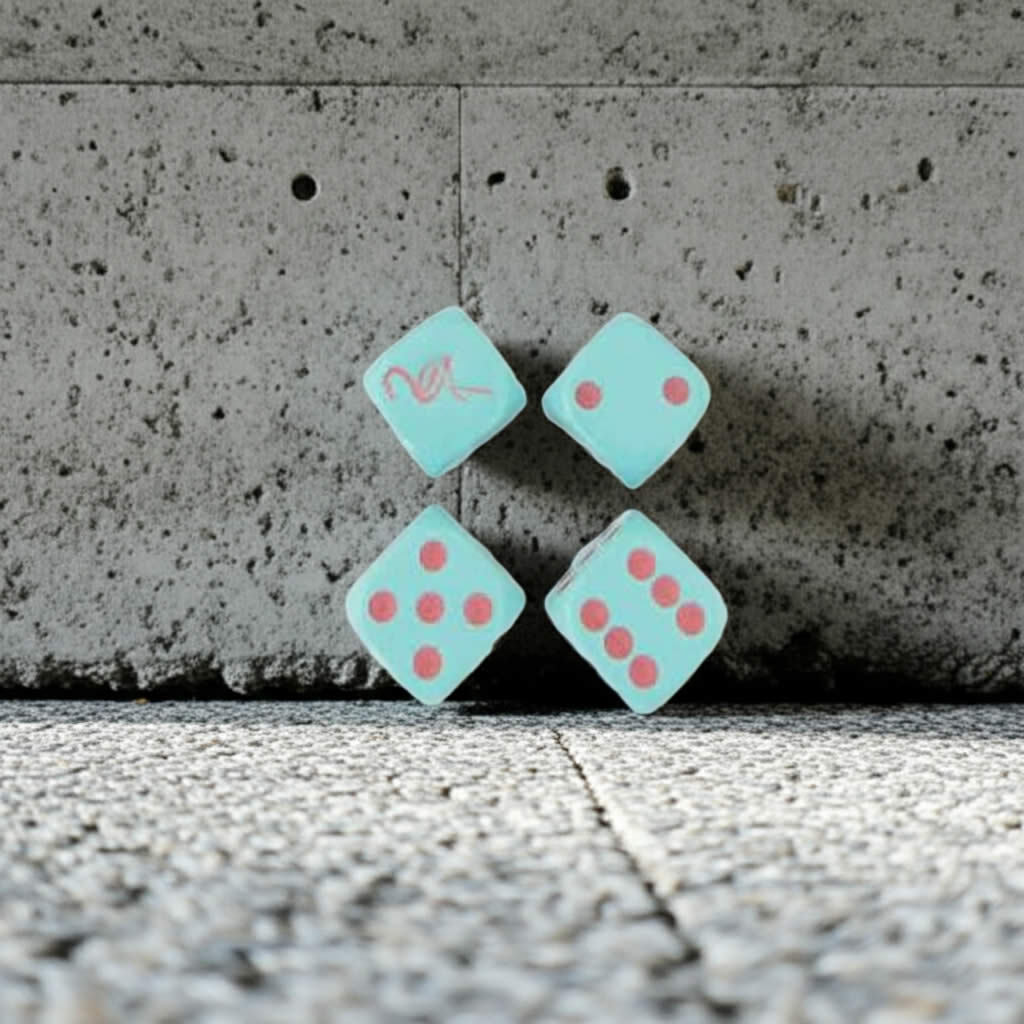 WKP00501E4 Flamingo Dice Aqua Opaque with Pink Pips D6 16mm (5/8in) Set of 4 Dice