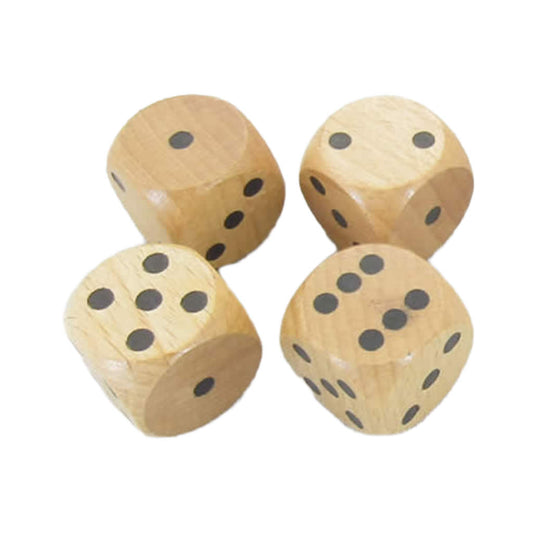 WKP02173E4 Natural Wood Dice with Black Pips D6 30mm (1.18in) Pack of 4 Dice