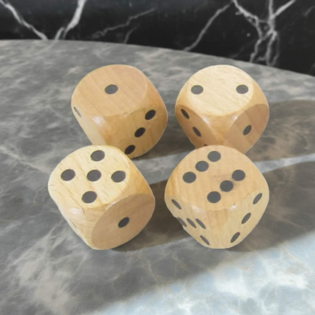 WKP02173E4 Natural Wood Dice with Black Pips D6 30mm (1.18in) Pack of 4 Dice
