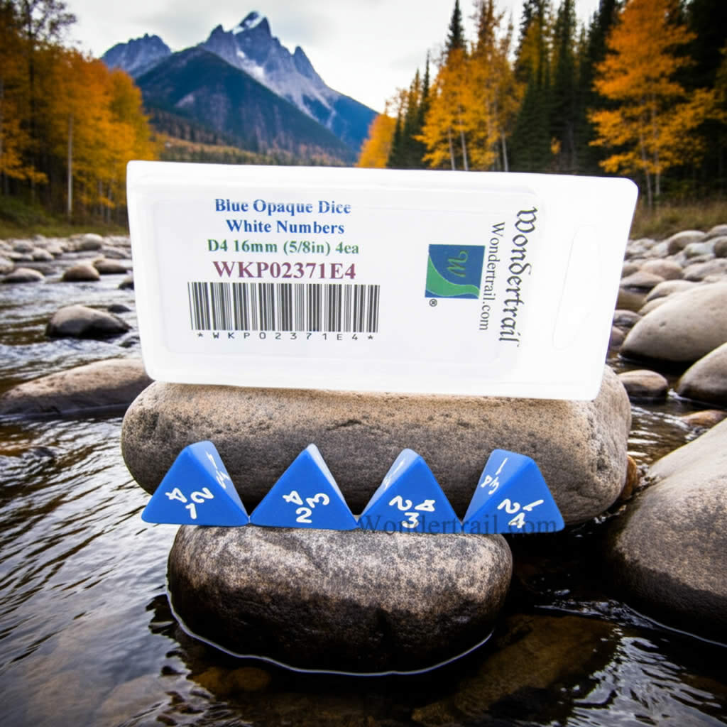 WKP02371E4 Blue Opaque Dice with White Numbers D4 16mm (5/8in) Pack of 4 Dice