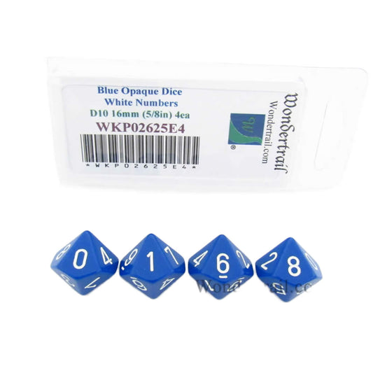 WKP02625E4 Blue Opaque Dice with White Numbers D10 16mm (5/8in) Pack of 4 Dice