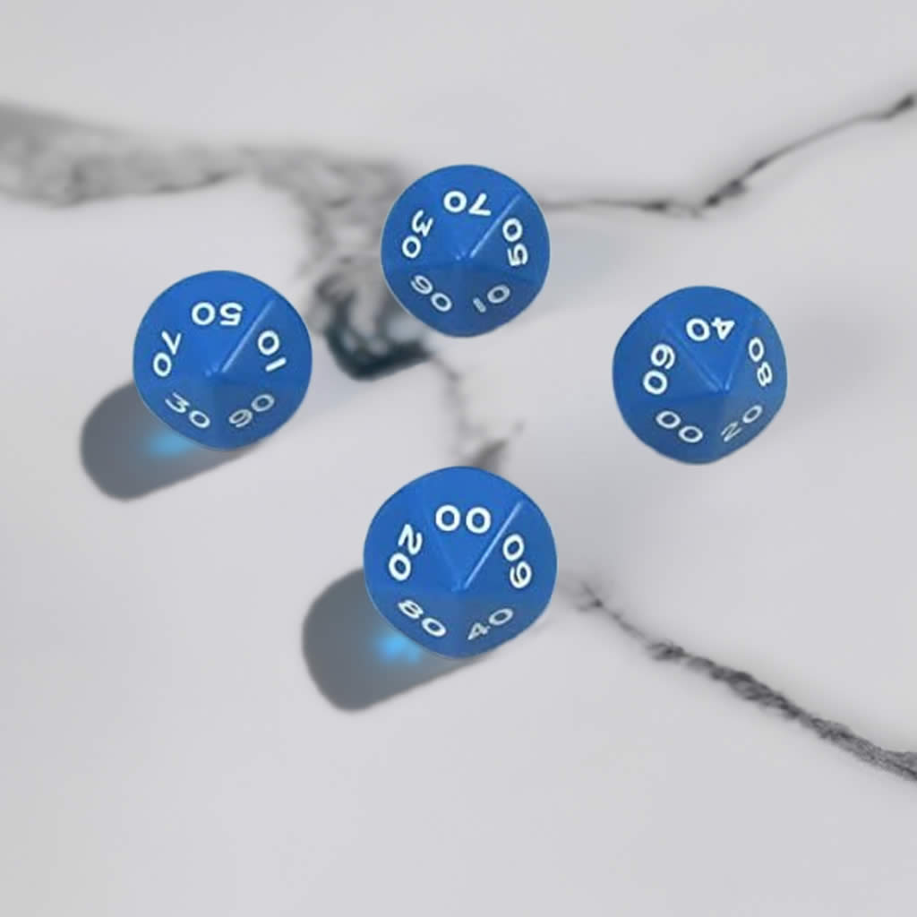 WKP03820E4 Blue Opaque Dice White Numbers DT10 16mm Pack of 4
