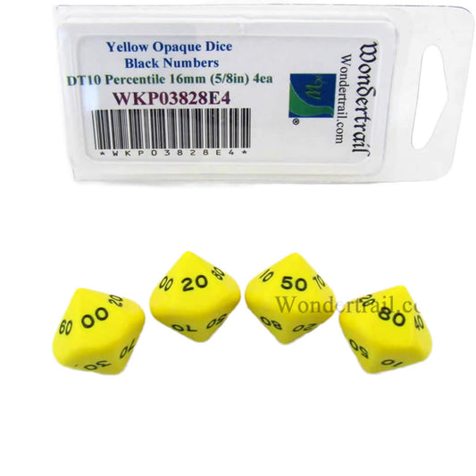 WKP03828E4 Yellow Opaque Dice with Black Numbers DT10 16mm (5/8in) Pack of 4 Dice