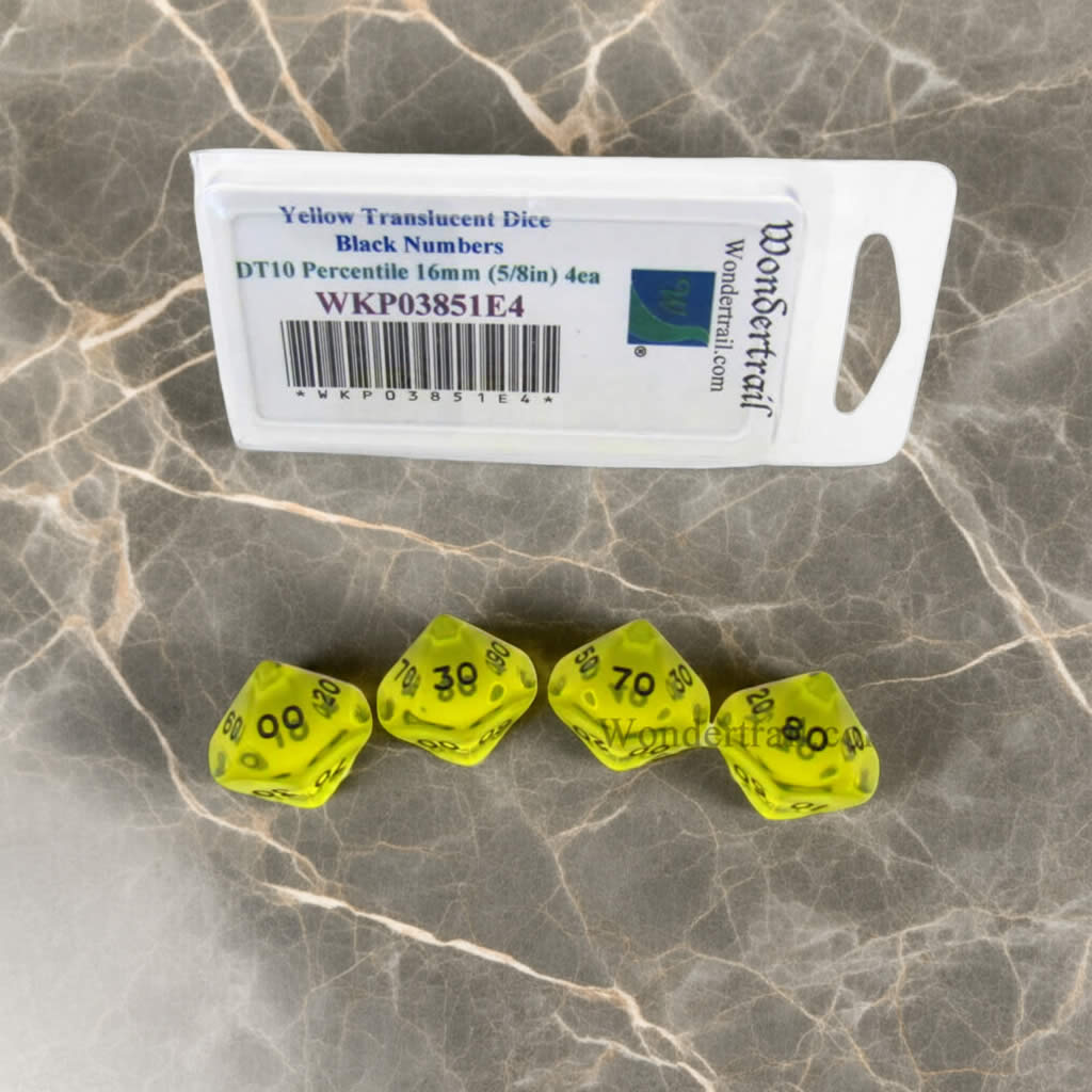WKP03851E4 Yellow Transparent Dice Black Numbers DT10 16mm (5/8in)