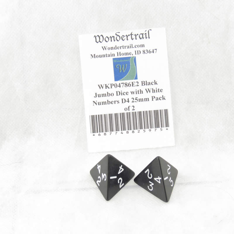 WKP04786E2 Black Jumbo Dice with White Numbers D4 25mm Pack of 2