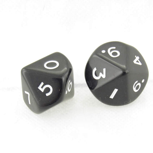 WKP04799E2 Black Jumbo Dice with White Numbers D10 25mm Pack of 2
