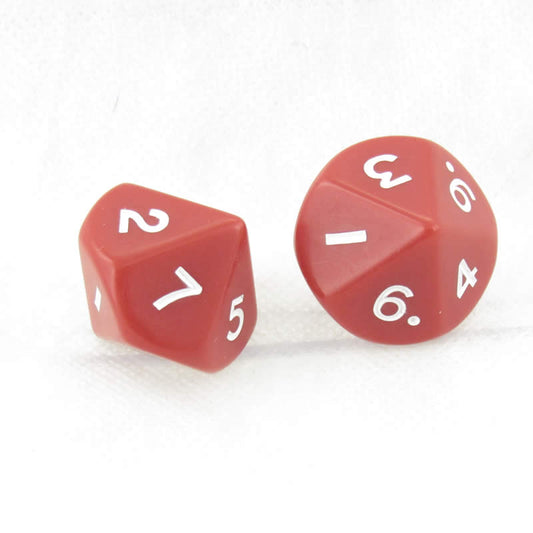 WKP04801E2 Red Jumbo Dice with White Numbers D10 25mm Pack of 2