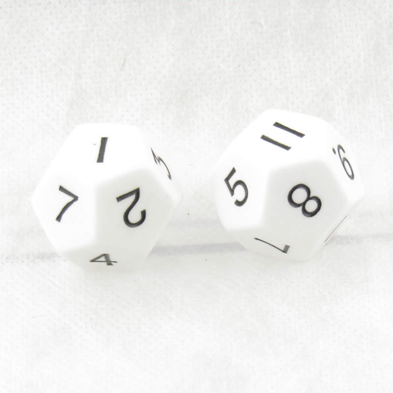 WKP04806E2 White Jumbo Dice with Black Numbers D12 30mm Pack of 2