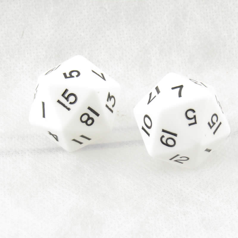 WKP04810E2 White Jumbo Dice with Black Numbers D20 30mm Pack of 2