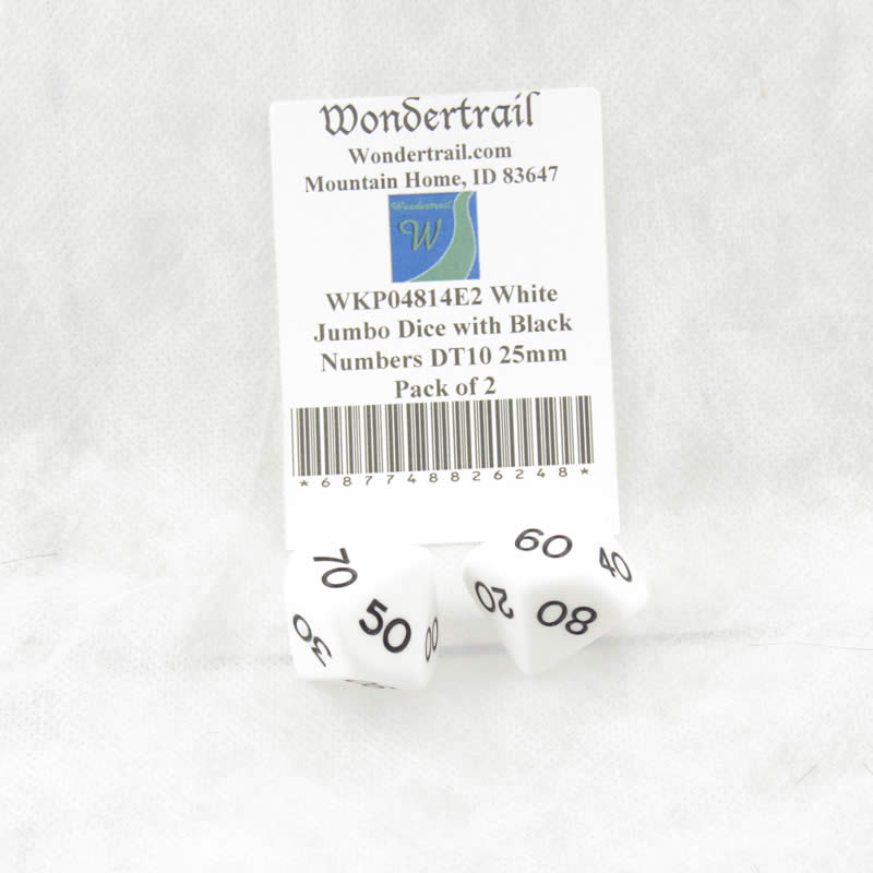 WKP04814E2 White Jumbo Dice with Black Numbers DT10 25mm Pack of 2